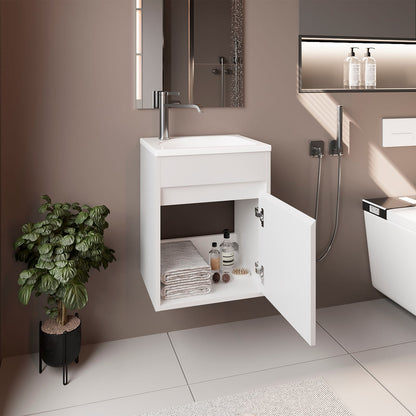 White Bathroom Vanity with Sink - Compact Storage