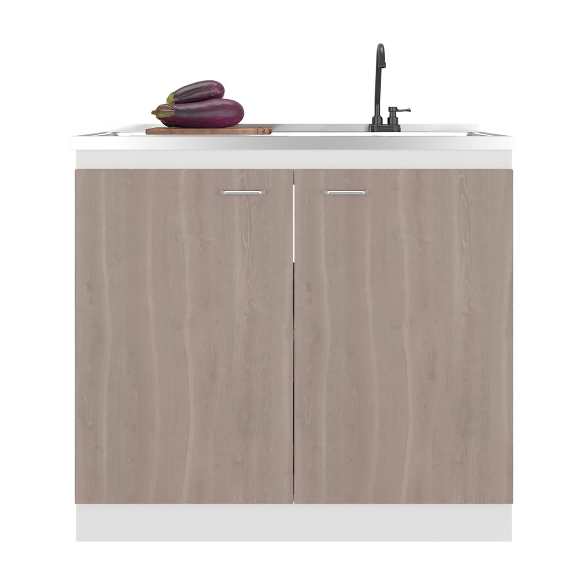 White Gray Freestanding Kitchen Sink Cabinet with Two Doors