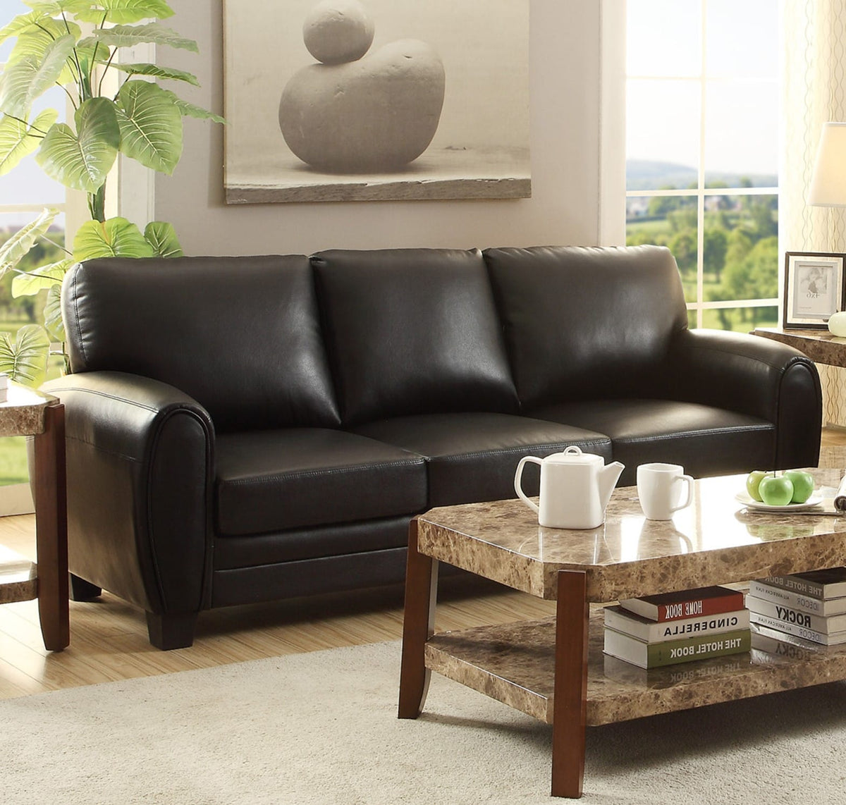 Modern Black Sofa - 3 Seat Contemporary Style for Living Room