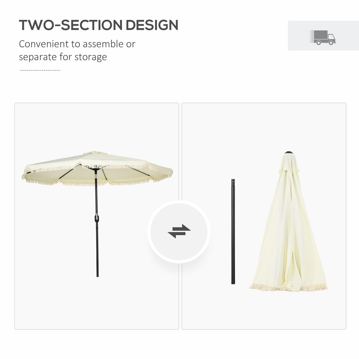 Outsunny 9ft Cream White Patio Umbrella - Ruffled Market Shade