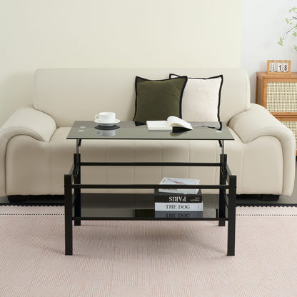 Black Glass Lift Top Storage Coffee Table for Living Room
