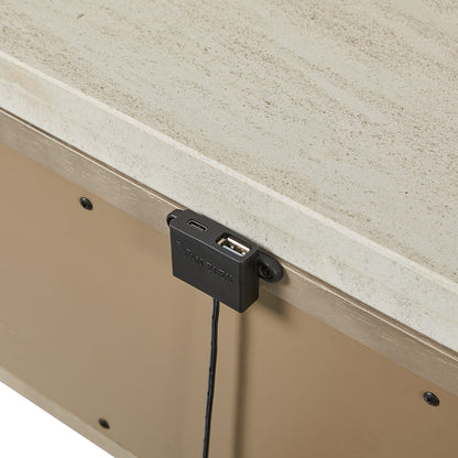 Beige Solid Wood Nightstand with USB Ports for Bedroom