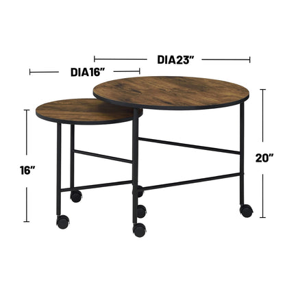 Vintage Oak Nesting Table Set - 2 Piece Set with Wheels