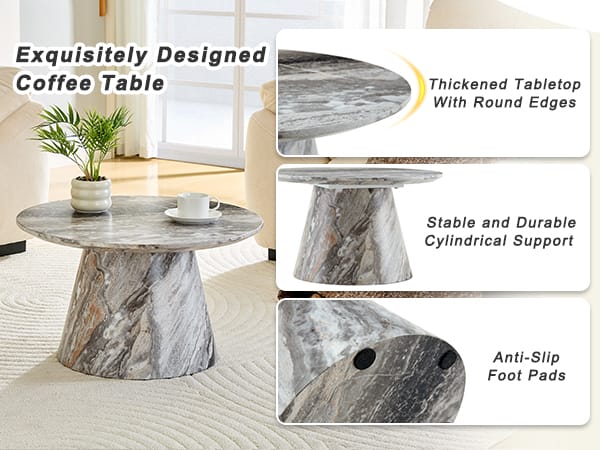 Grey Round MDF Dining Table 23.6in Diameter for Kitchen Storage