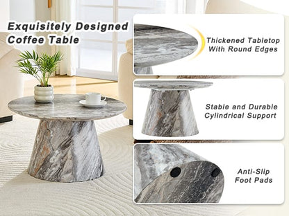 Grey Round MDF Dining Table 23.6in Diameter for Kitchen Storage