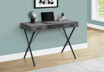 Grey Stone-Look Computer Desk with Storage Drawers for Home Office