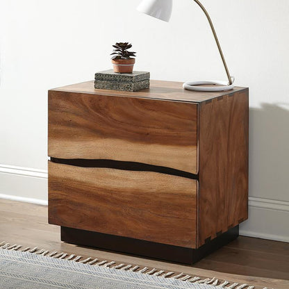 Smokey Walnut 2-Drawer Nightstand - Farmhouse Style