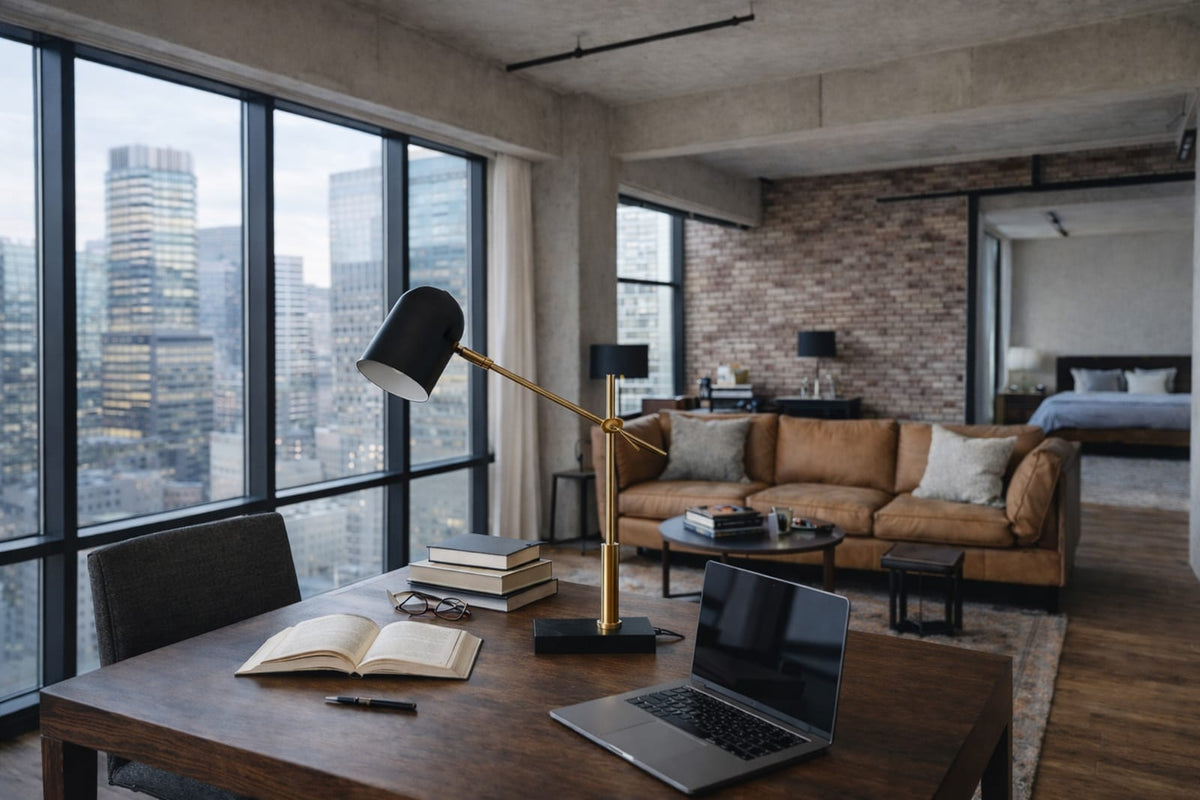 Modern Black Marble Desk Lamp with Dome Shade for Reading Nooks