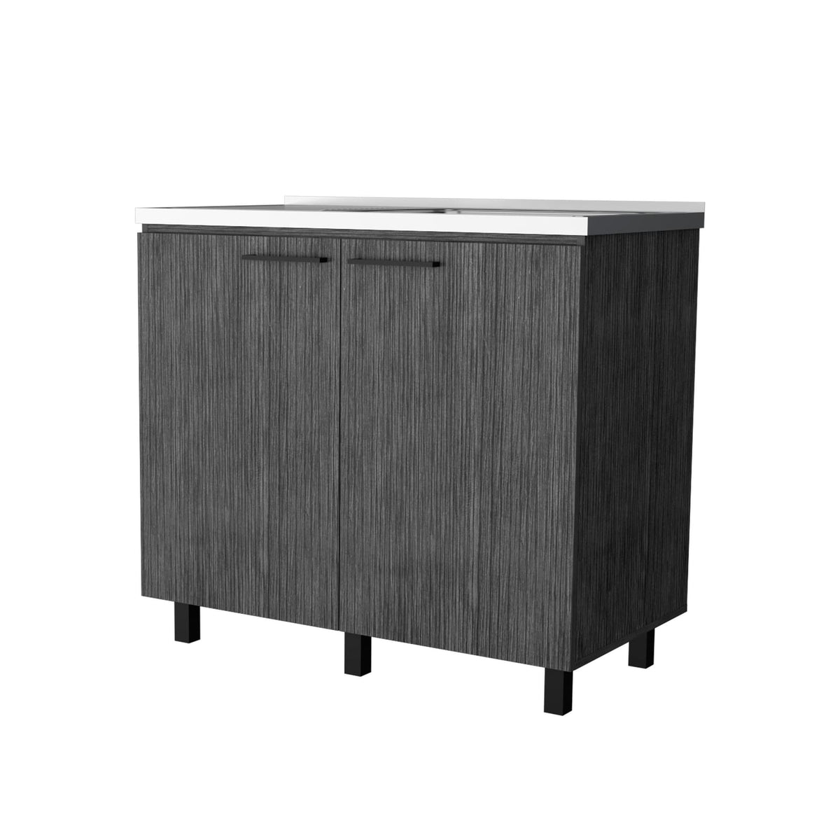 Modern Gray Particle Board Kitchen Sink Cabinet with Interior Storage