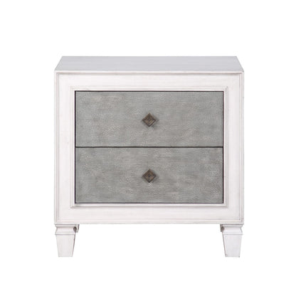 Two-Tone Finish Nightstand - 2 Drawers, Gray & White
