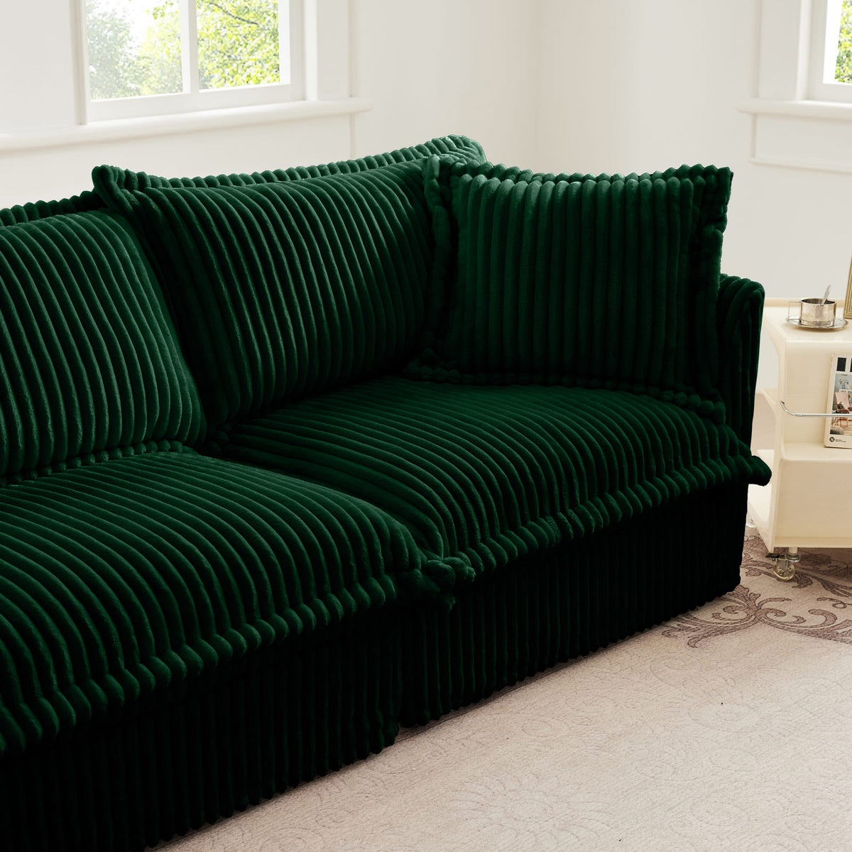 Green Corduroy Sofa with 1 Pillow - 41.75" Seat for Living Room