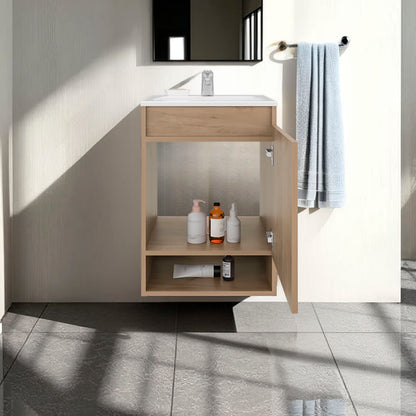 Oak Floating Bathroom Vanity with Sink - 18 Inch