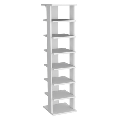 Odesto 8-Tier Vertical Shoe Rack - White, Narrow Storage Tower for Living Room