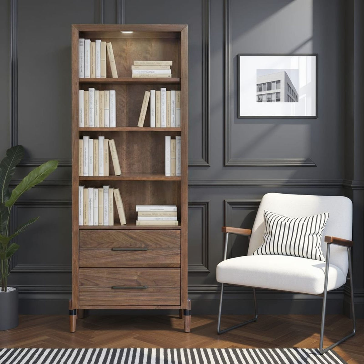 Tranquility Bookcase Pier - Walnut Finish, 30" Wide for Living Room