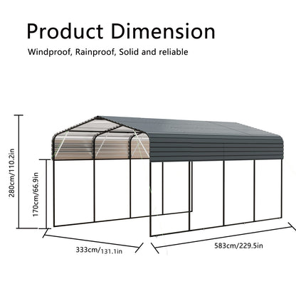 11x19 FT Dark Grey Metal Carport - Outdoor Storage