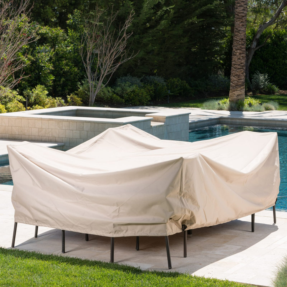 Beige Waterproof Dining Set Cover for Garden or Porch Protection