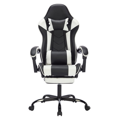 Ergonomic Leather Gaming Chair with Footrest - Black White