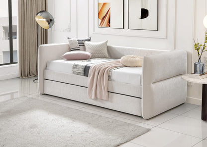 Oatmeal Modern Sofa Bed with Trundle - 86" Daybed for Living Room
