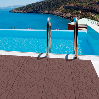 Red+Brown Polypropylene Deck Tiles - 12" DIY Interlocking Patio Flooring