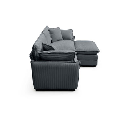 Grey Corduroy 2-Seat Sofa with Footstool - Perfect Living Room Addition