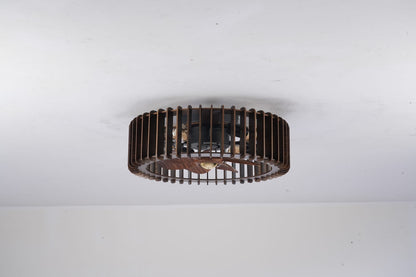 20" Modern Flush Mount Fan Light - Wood Finish