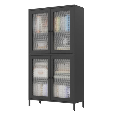 Black Steel Kitchen Cabinet - 3 Shelves Freestanding Storage Cabinet