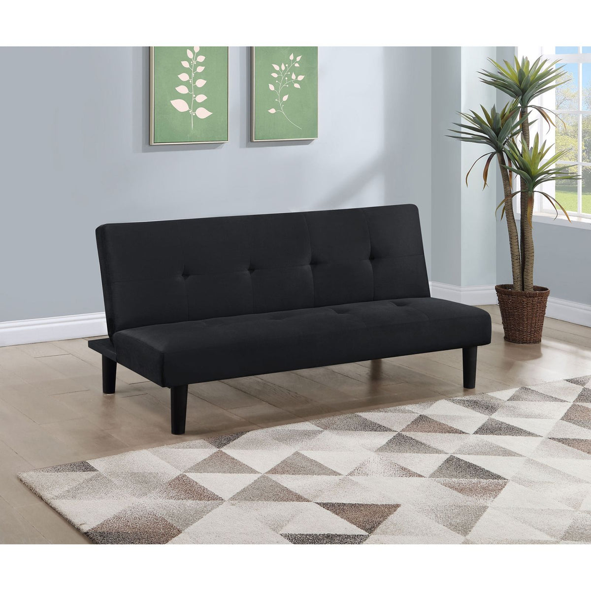 Black Velvet Upholstered Sofa Bed - 65" Modern Design for Living Room