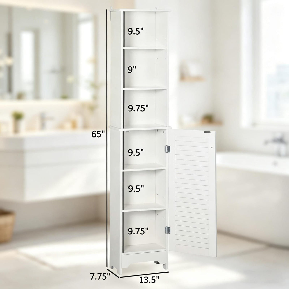 White Bathroom Storage Cabinet - Tall Freestanding Unit