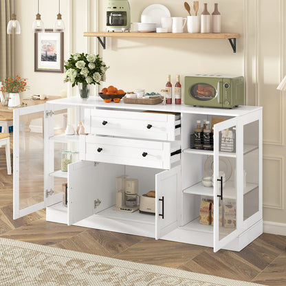White MDF Sideboard Buffet with Power Outlet for Kitchen Storage