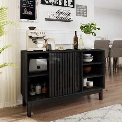 47.3" Farmhouse Sideboard Buffet - Black Wood MDF Storage Cabinet