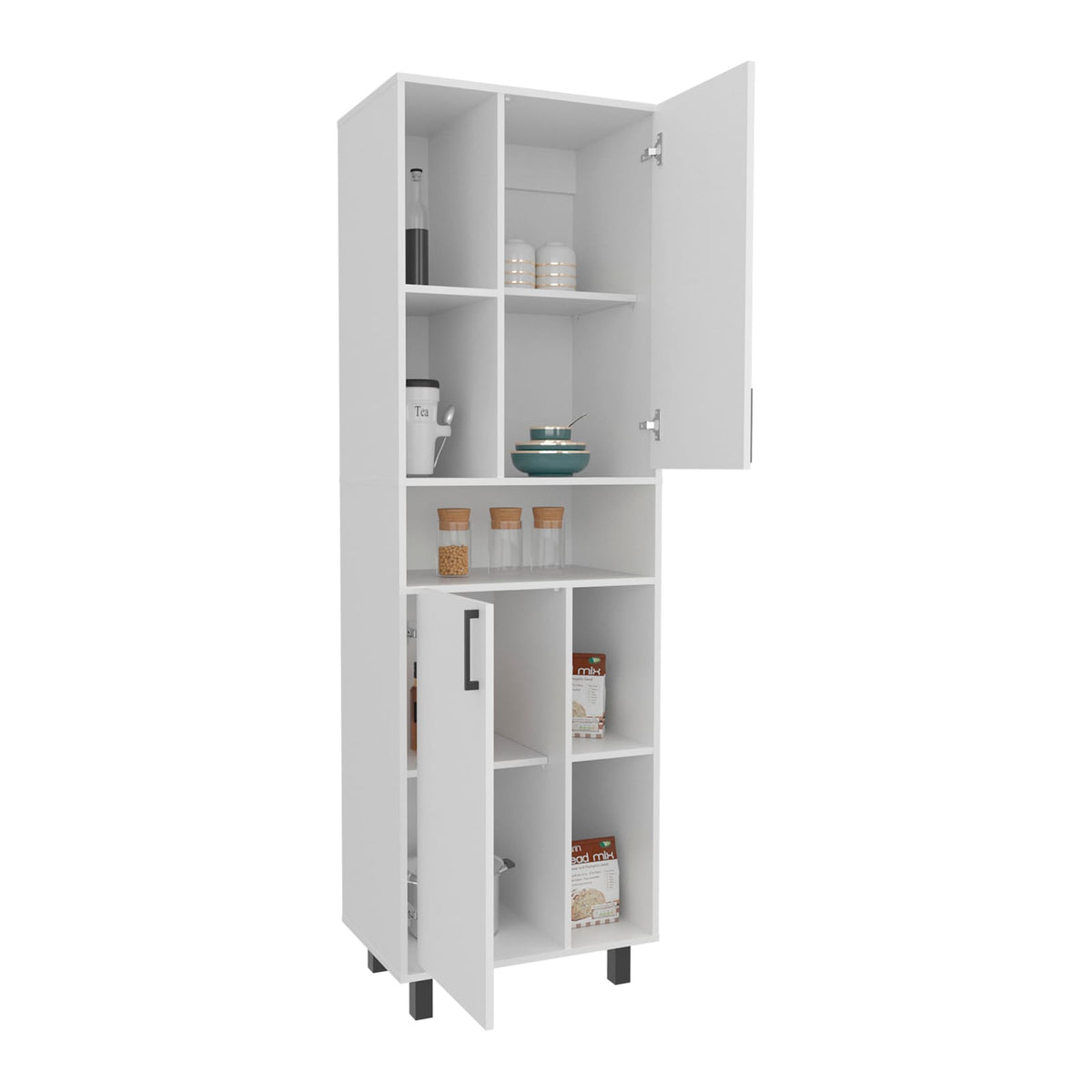 White MDF Pantry Cabinet - Tall Storage Unit for Living Room