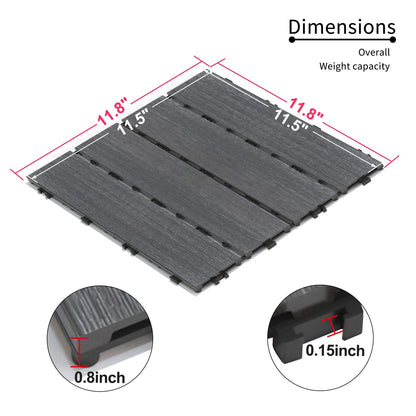 Dark Gray WPC Deck Tiles - 22 Pack for Outdoor Patio & Indoor Use