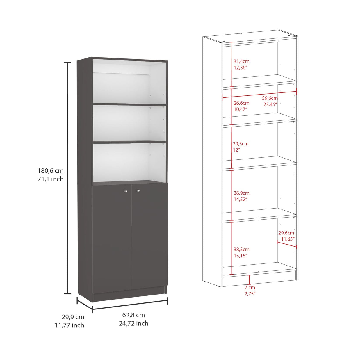 Multicolor Particle Board Bookcase Set - 8 Shelves, 42" Wide for Living Room