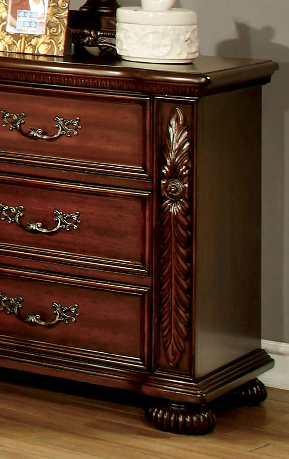 Brown Cherry 3 Drawer Bedside Cabinet Nightstand for Bedroom
