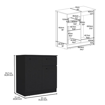 Black Engineered Wood Dresser - 2-Door & Single Drawer for Bedroom