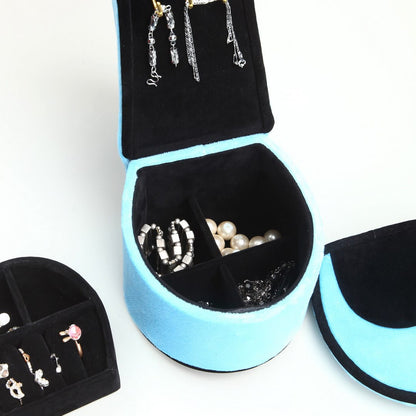 9" Tall Display Jewelry Box with Hooks - Turquoise Velvet