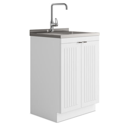 Murphy Laundry Cabinet - White | 24" Storage & Stainless Sink