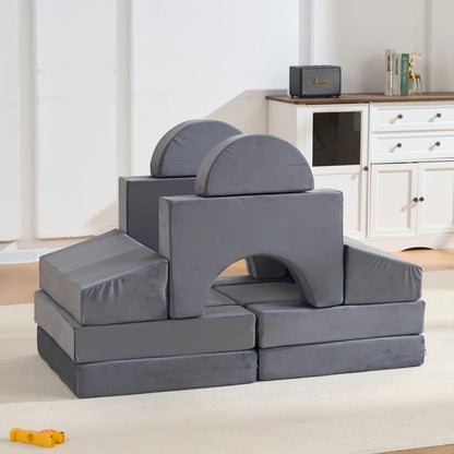 Gray Microfiber Kids Play Couch - 14 Piece Modular Sofa
