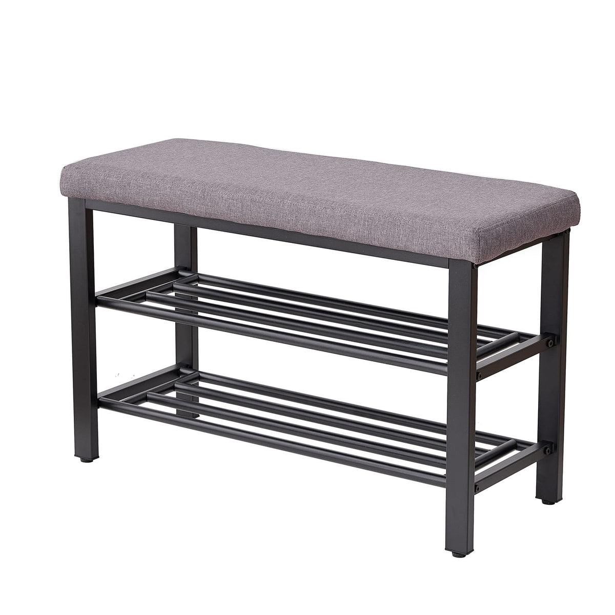 Grey Fabric Metal Shoe Storage Bench - Entryway Seat for Living Room