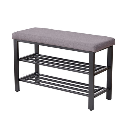 Grey Fabric Metal Shoe Storage Bench - Entryway Seat for Living Room
