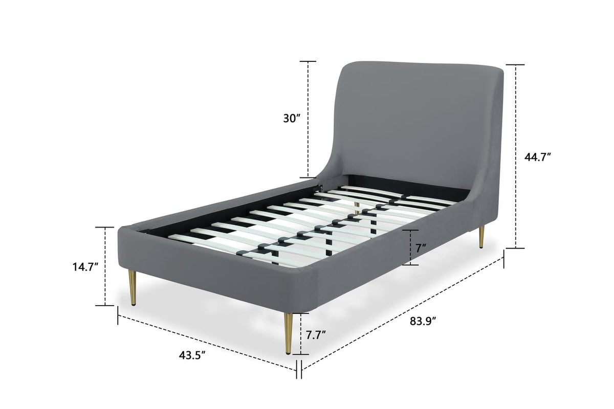Twin Bed in Gray and Gold - Solid Wood Frame