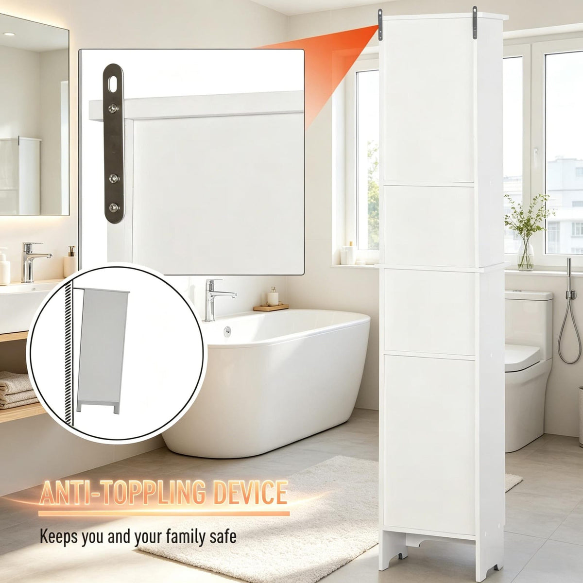White Bathroom Storage Cabinet - Tall Freestanding Unit