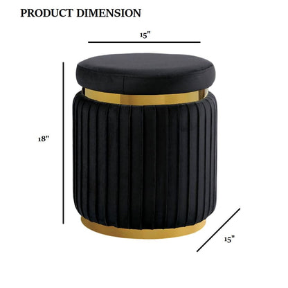 Black Contemporary Round Accent Stool - Stainless Steel & Velvet