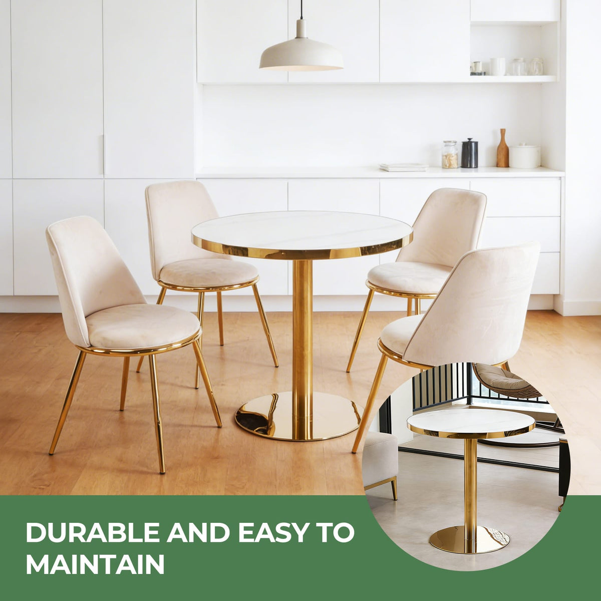 Golden White Pedestal Table - Modern Coffee Table 31.5 Inch