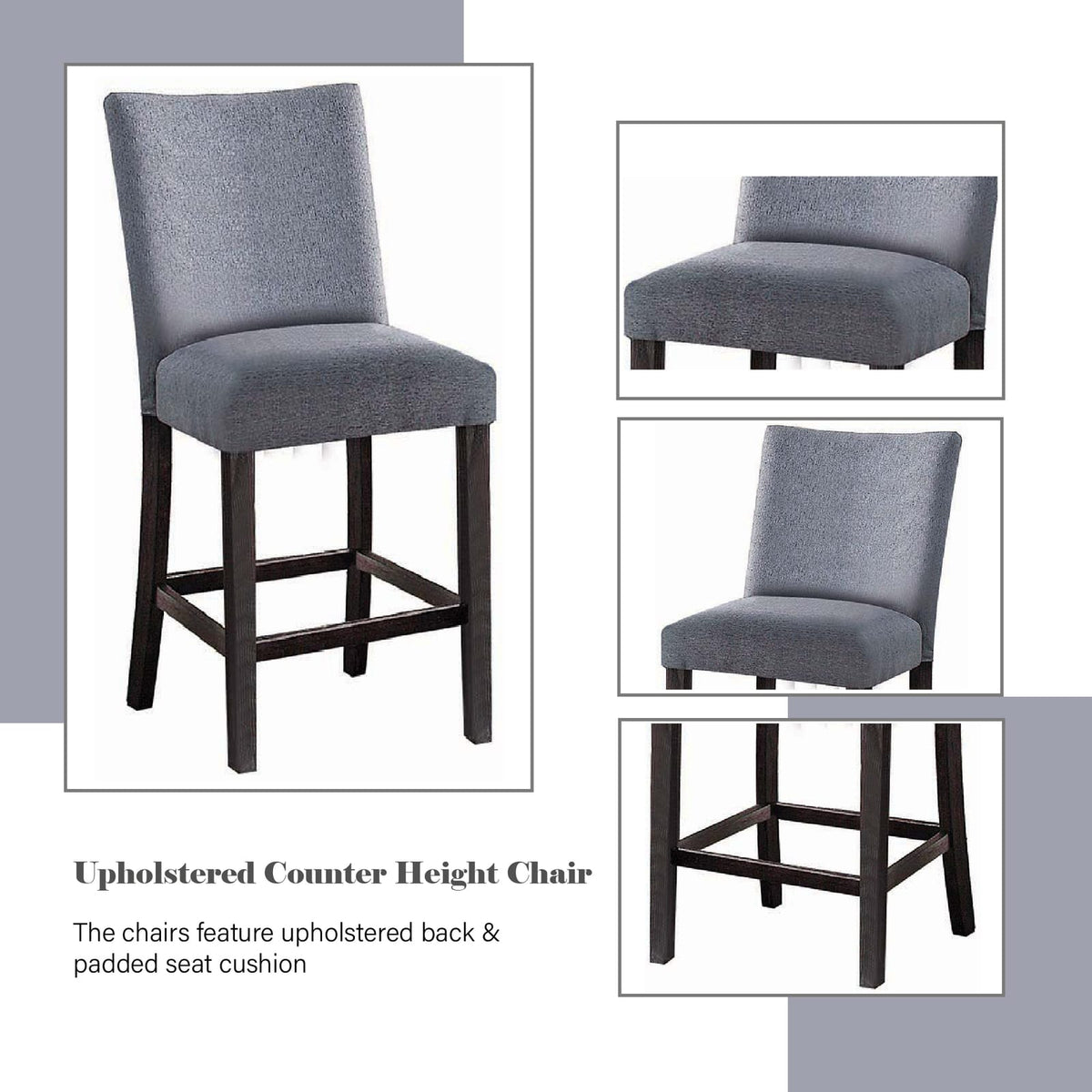Espresso Wood Fabric Counter Height Dining Chair Set