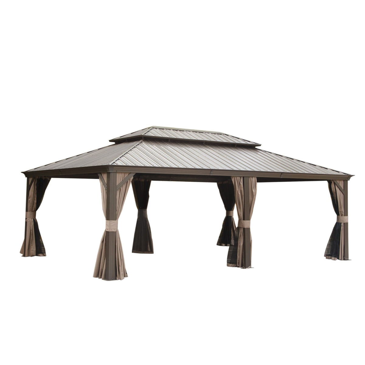 14x22ft Brown Aluminum Gazebo - Outdoor Shade Pavilion