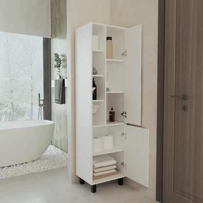 White Bathroom Linen Cabinet - 2 Door Freestanding Storage