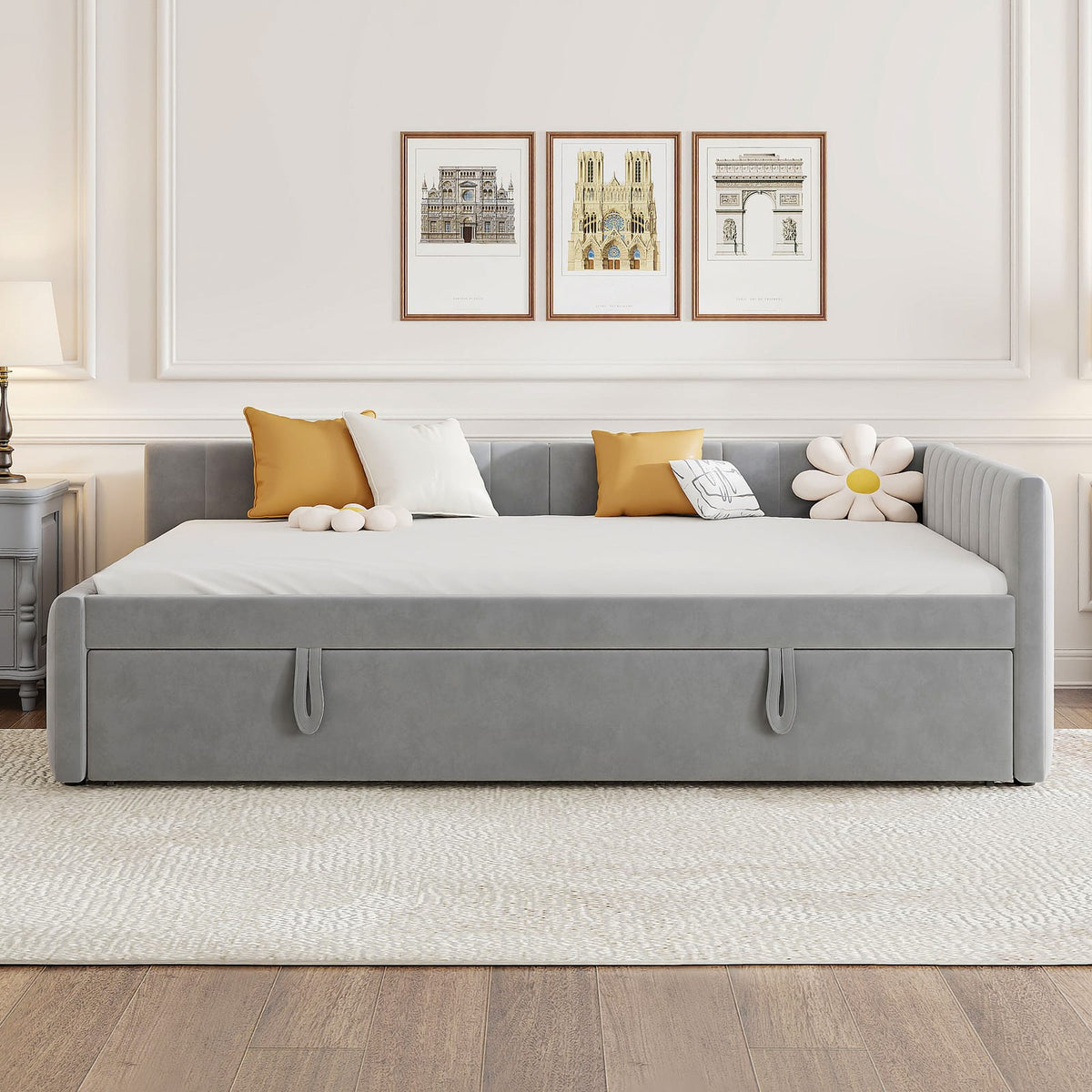 Full Size Gray Upholstered Daybed with Trundle - Guest Room Comfort