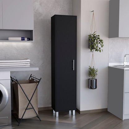 Laska 70" Tall Storage Cabinet - Black with Shelves for Living Room