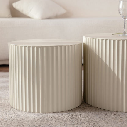 Beige White Round Nesting Coffee Table Set of 2
